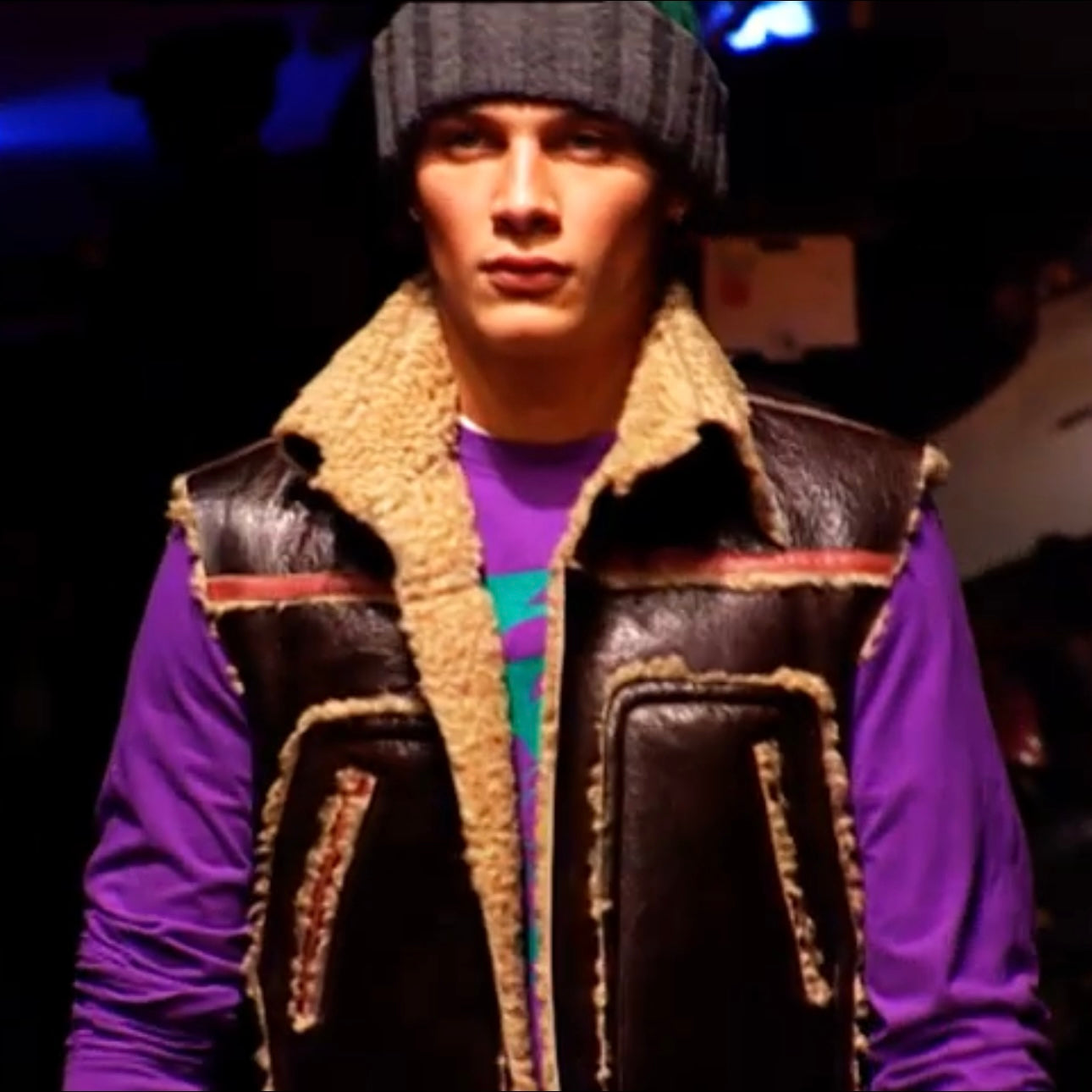 Dsquared2 F/W 2002 Hybrid Shearling Leather-Knit Jacket