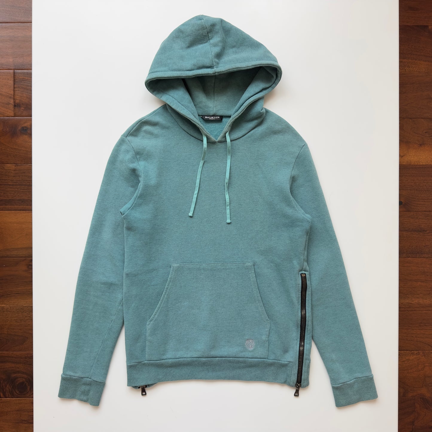 Balmain F/W 2011 Decarnin Turquoise Side Zip Hoodie