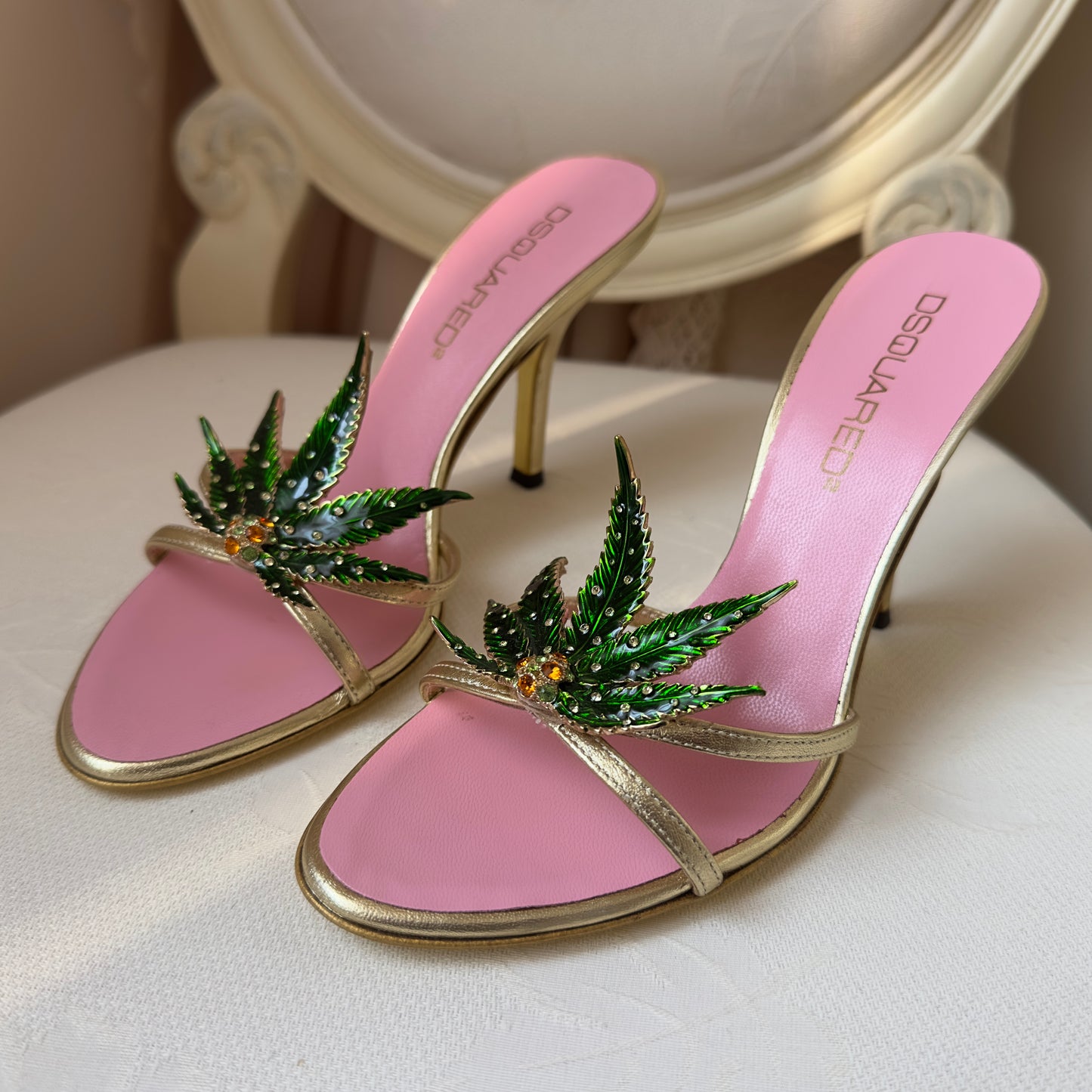 Dsquared2 S/S 2005 Marijuana Leaf Gold Sandals