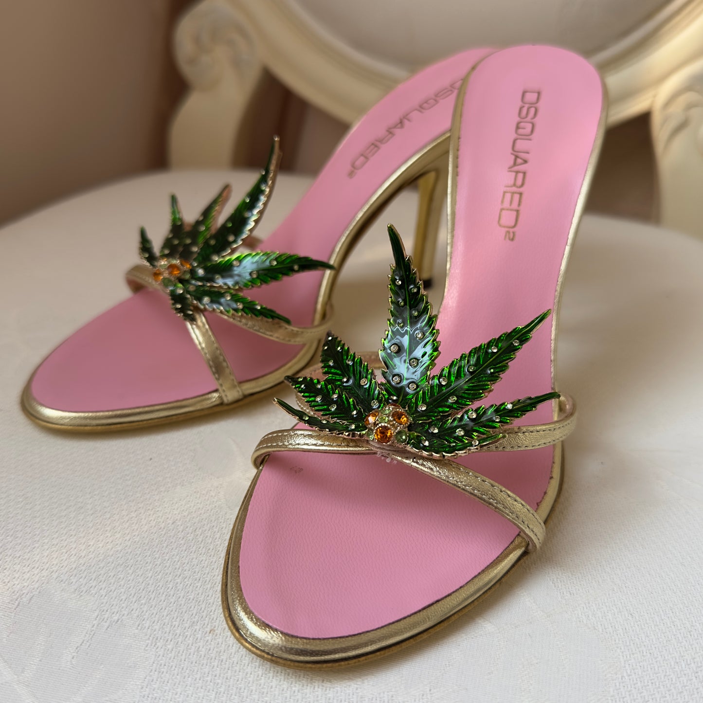 Dsquared2 S/S 2005 Marijuana Leaf Gold Sandals