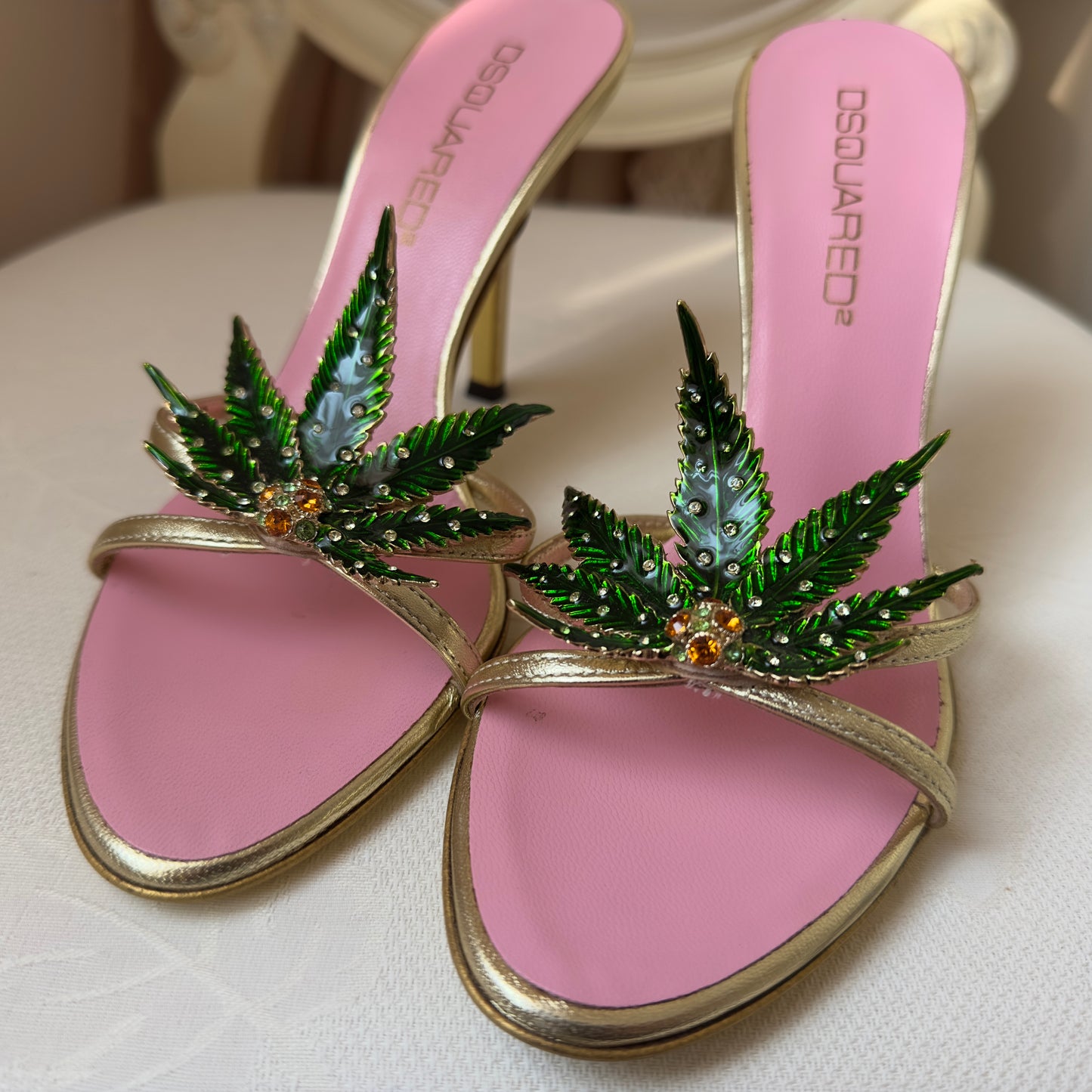 Dsquared2 S/S 2005 Marijuana Leaf Gold Sandals