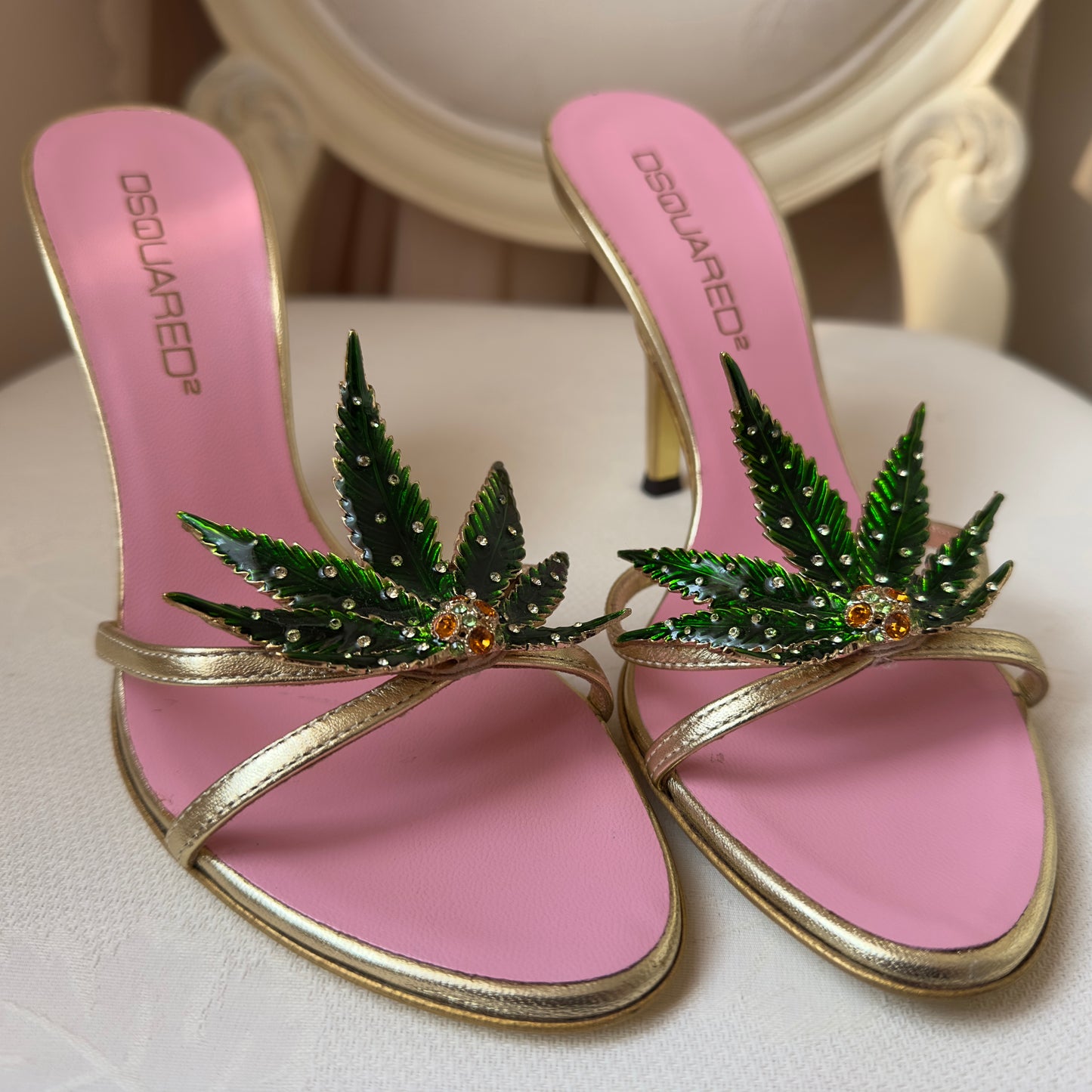 Dsquared2 S/S 2005 Marijuana Leaf Gold Sandals