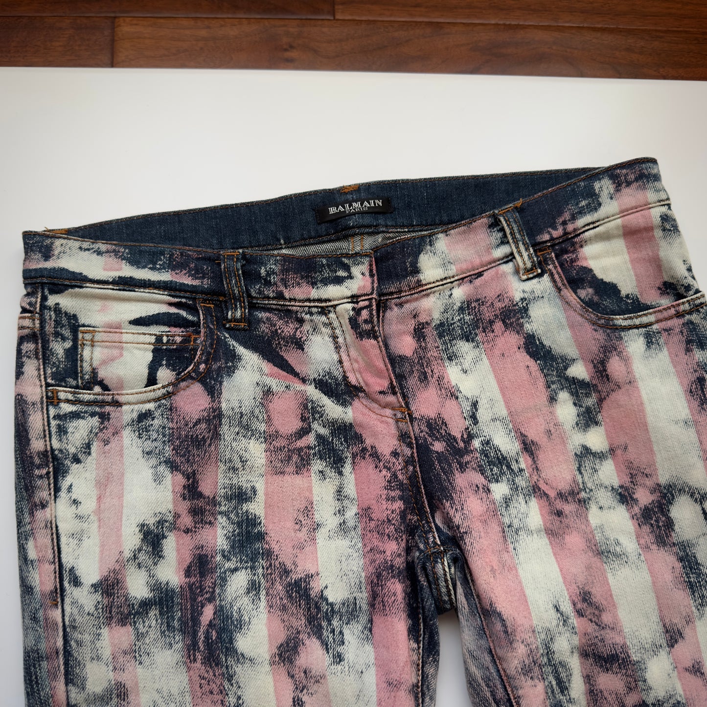 Balmain S/S 2011 Decarnin Striped Flag Bleached Jeans
