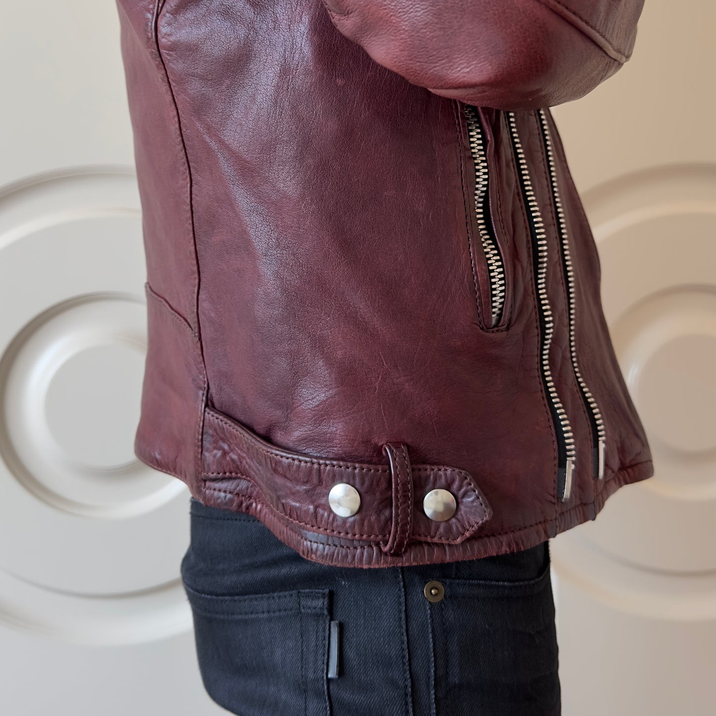 Balmain F/W 2013 Oxblood Lambskin Leather Biker Jacket