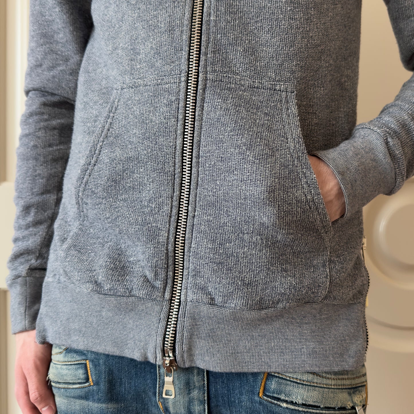 Balmain 2013 Jersey Knit Side-Zip Grey Hoodie