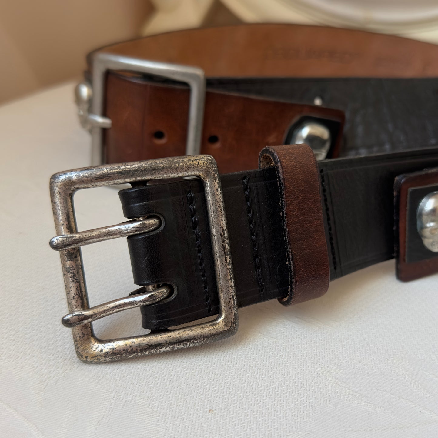 Dsquared2 F/W 2005 Leather Skull & Silver Hardware Belt