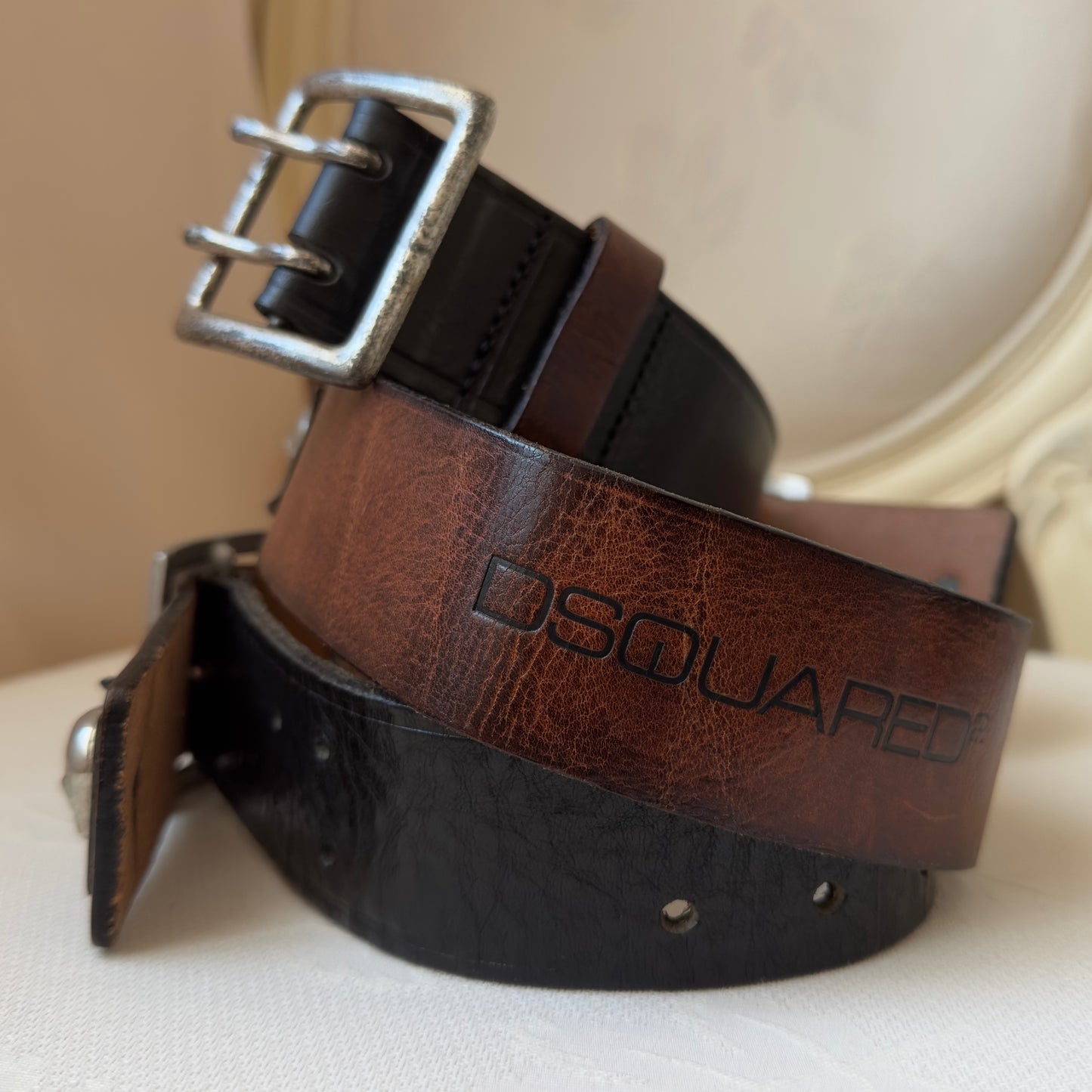 Dsquared2 F/W 2005 Leather Skull & Silver Hardware Belt