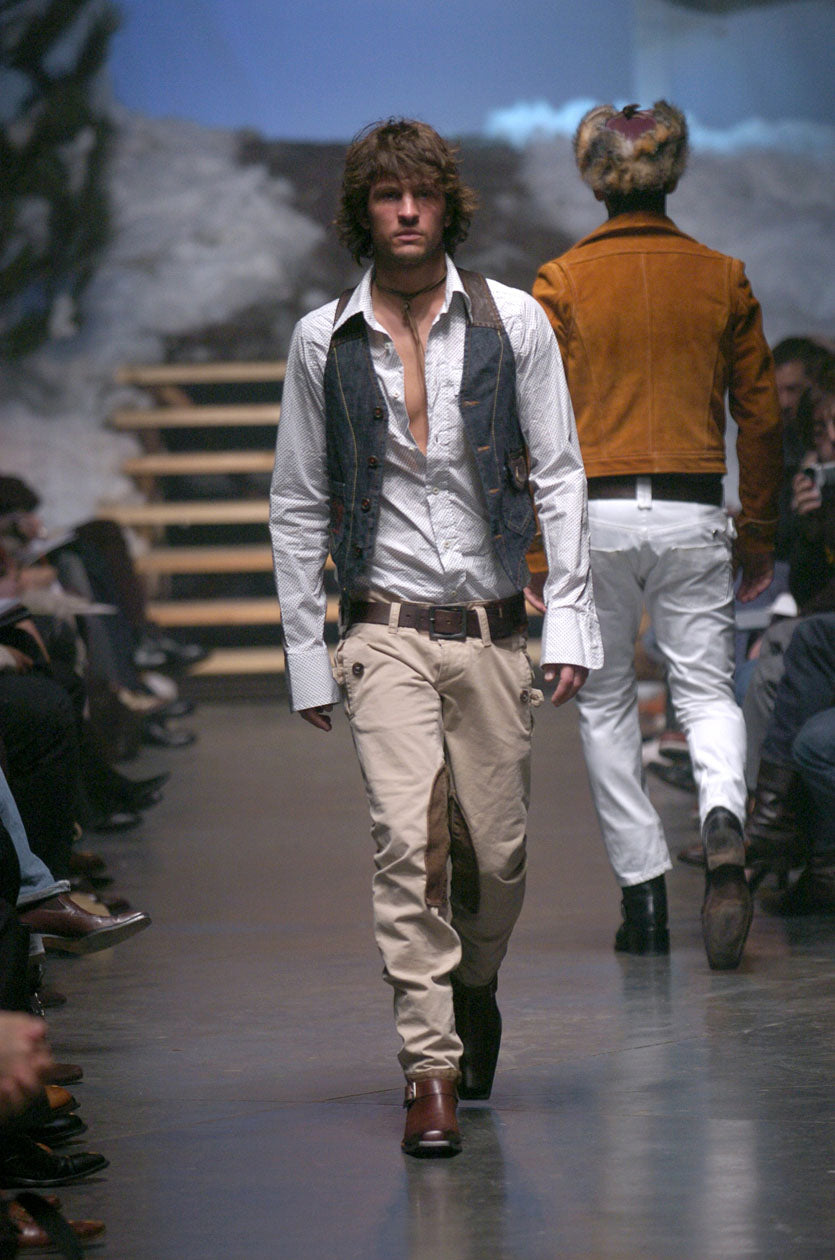 Dsquared2 F/W 2004 Leather Patch Buckle Back Khaki Pants
