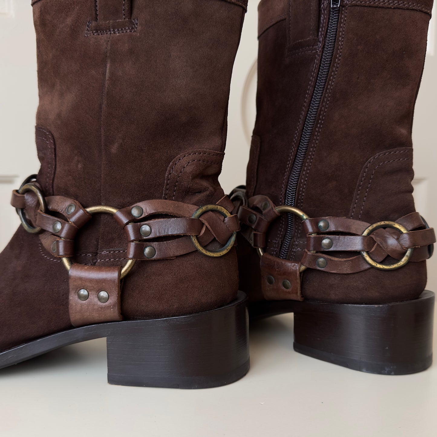 Dsquared2 S/S 2003 Suede Square Toe Harness Boots