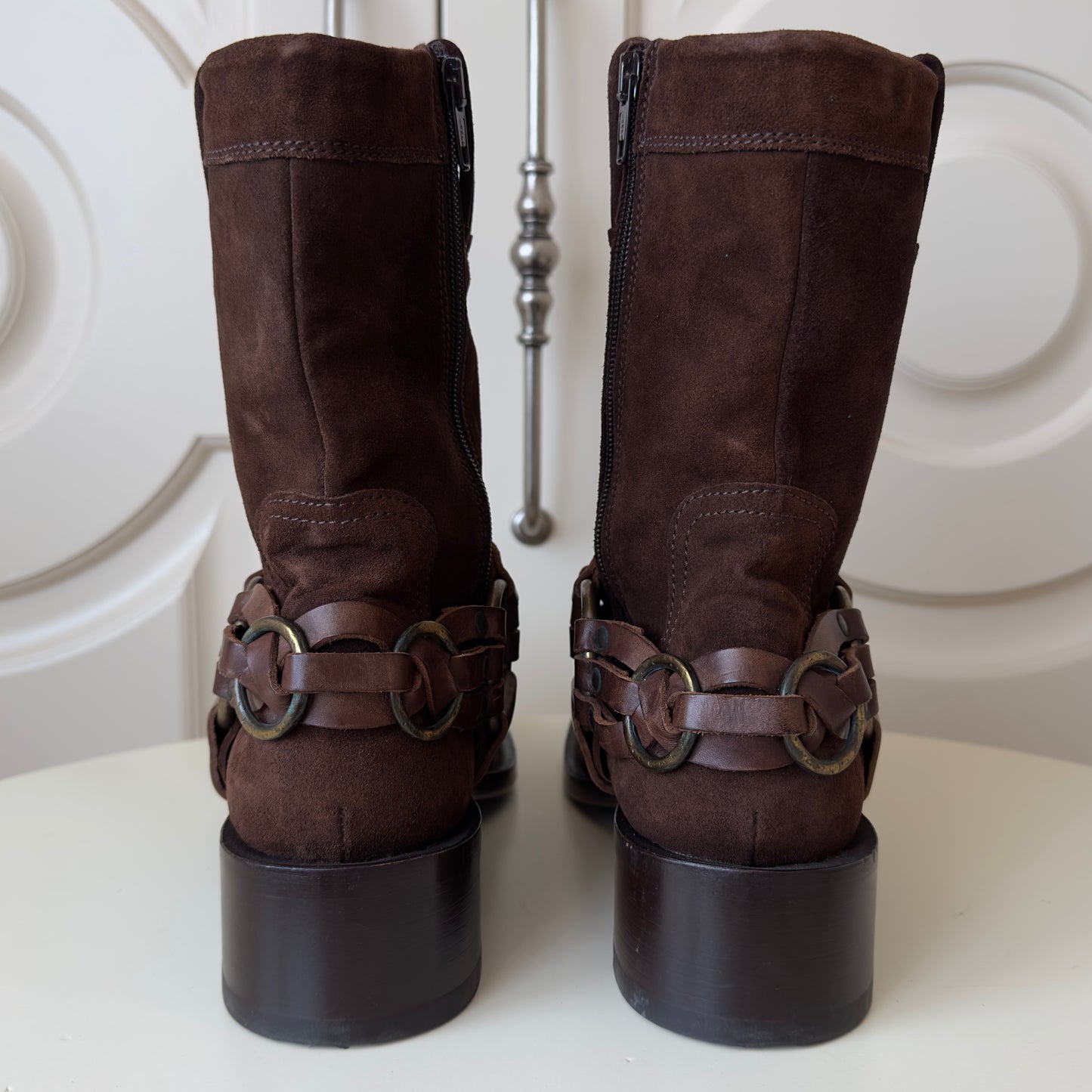 Dsquared2 S/S 2003 Suede Square Toe Harness Boots
