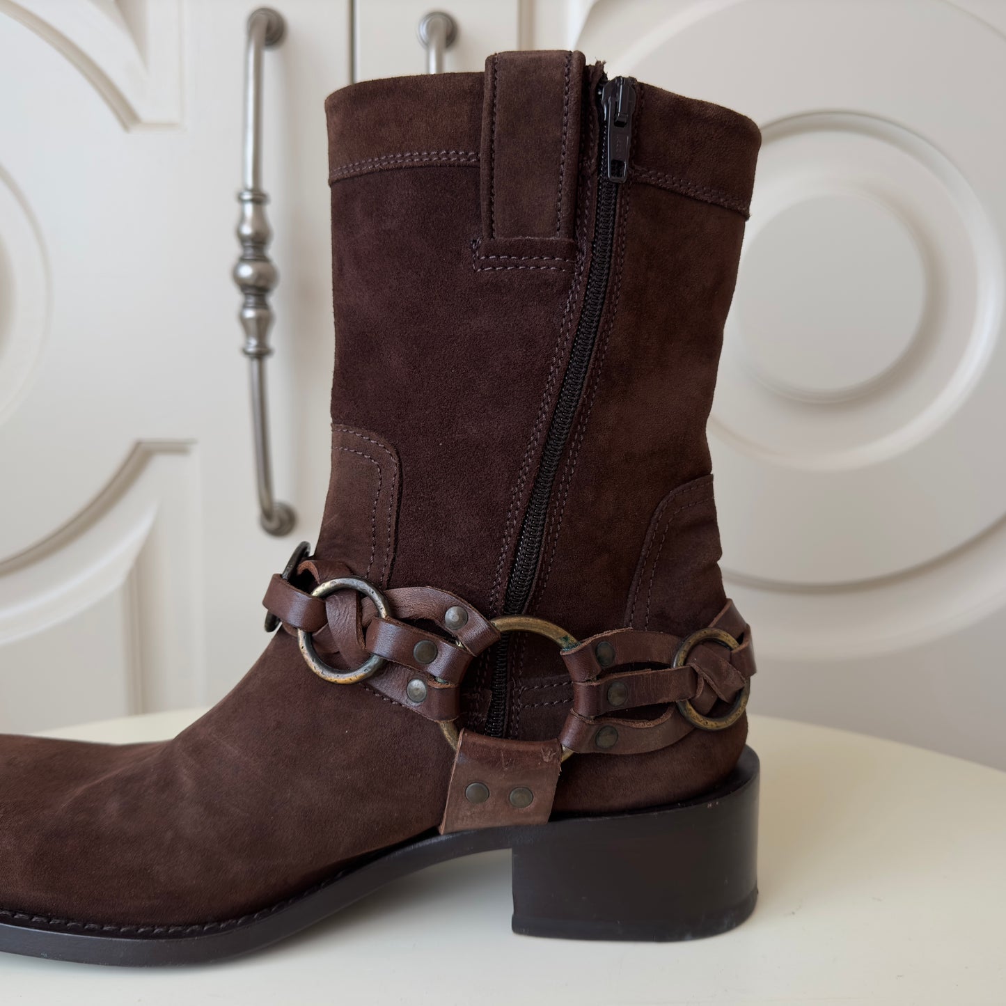 Dsquared2 S/S 2003 Suede Square Toe Harness Boots
