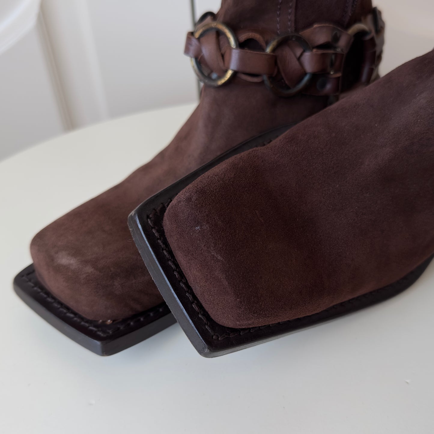 Dsquared2 S/S 2003 Suede Square Toe Harness Boots