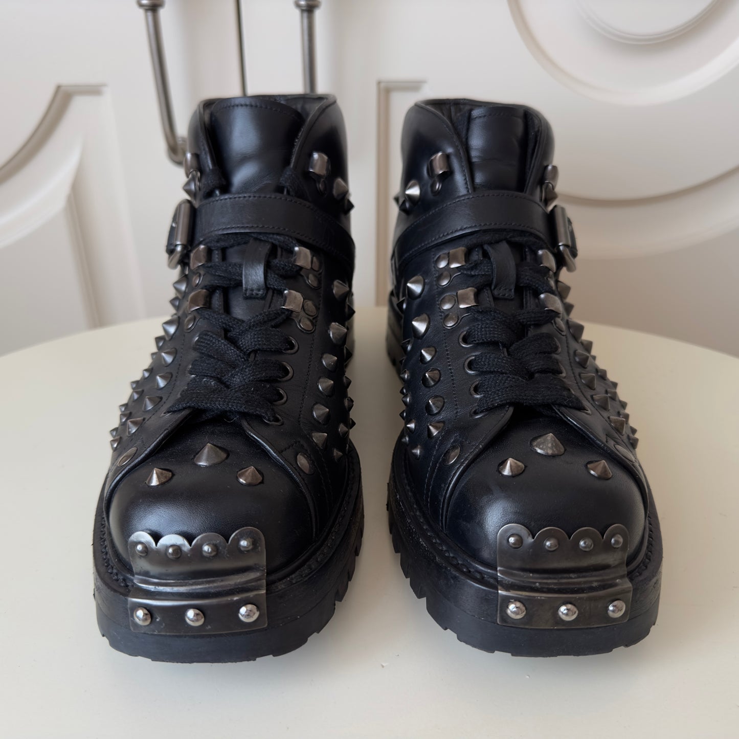 Prada Studded Steel Toe Leather Boots
