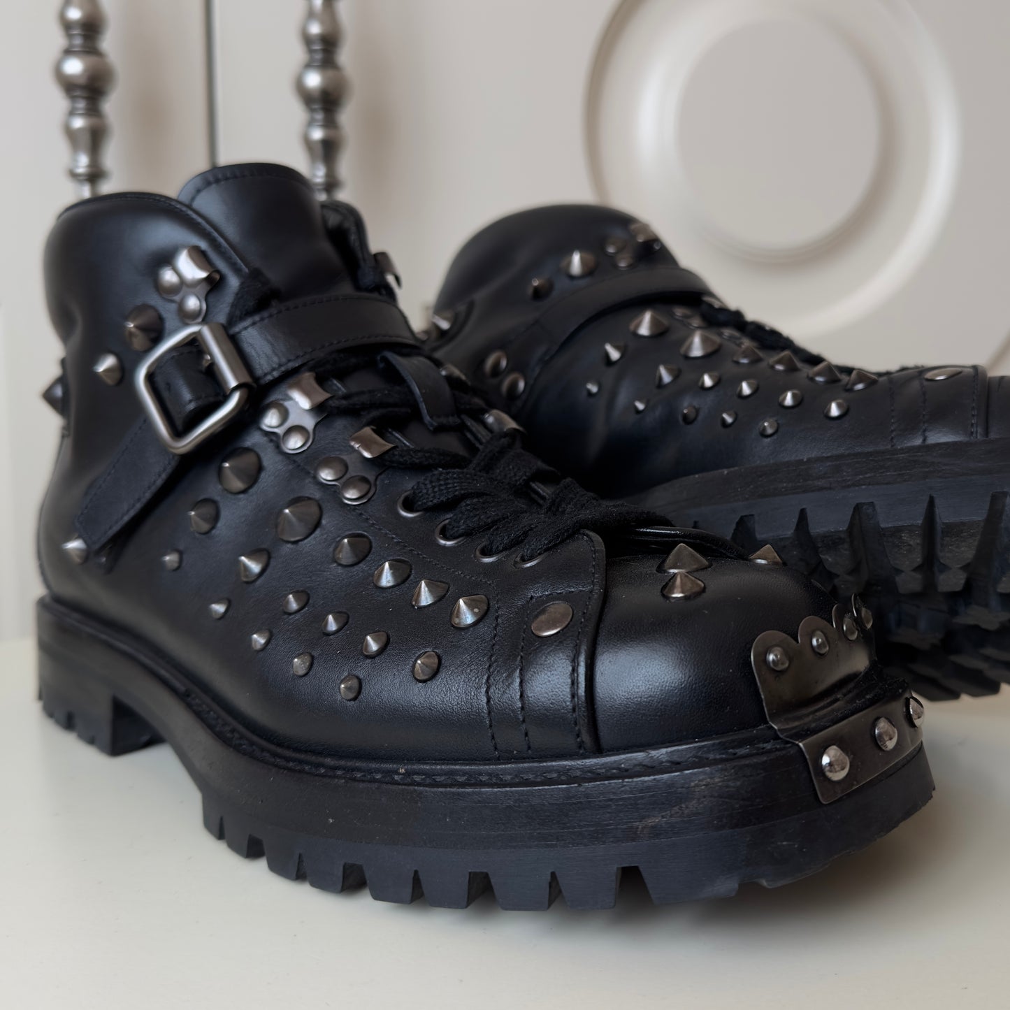 Prada Studded Steel Toe Leather Boots