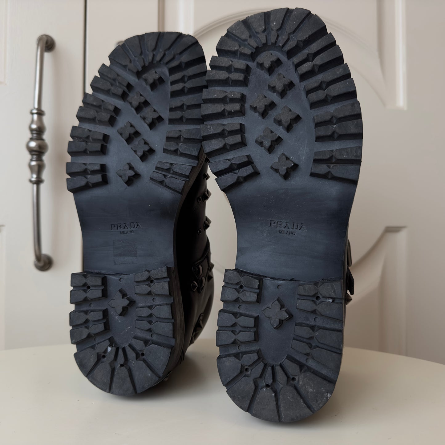 Prada Studded Steel Toe Leather Boots