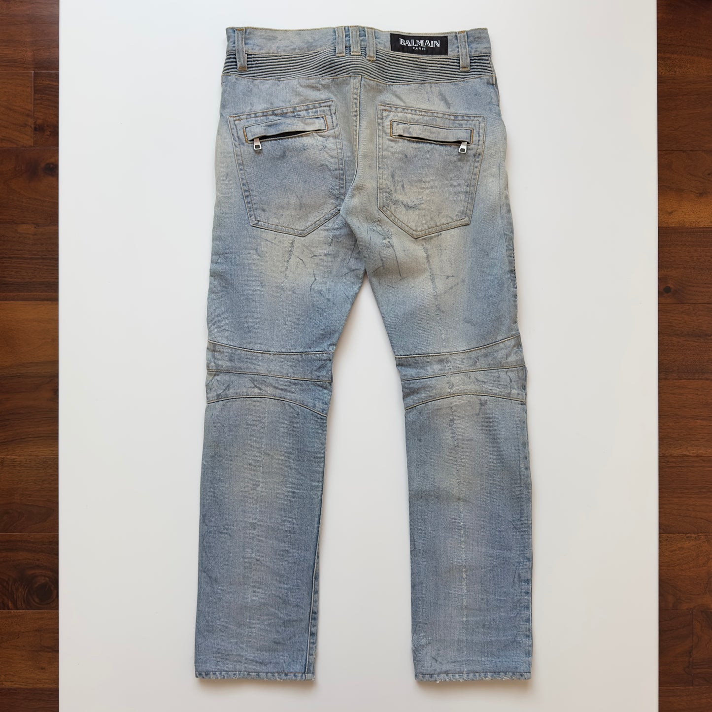 Balmain S/S 2011 Decarnin Light Wash Distressed Biker Jeans