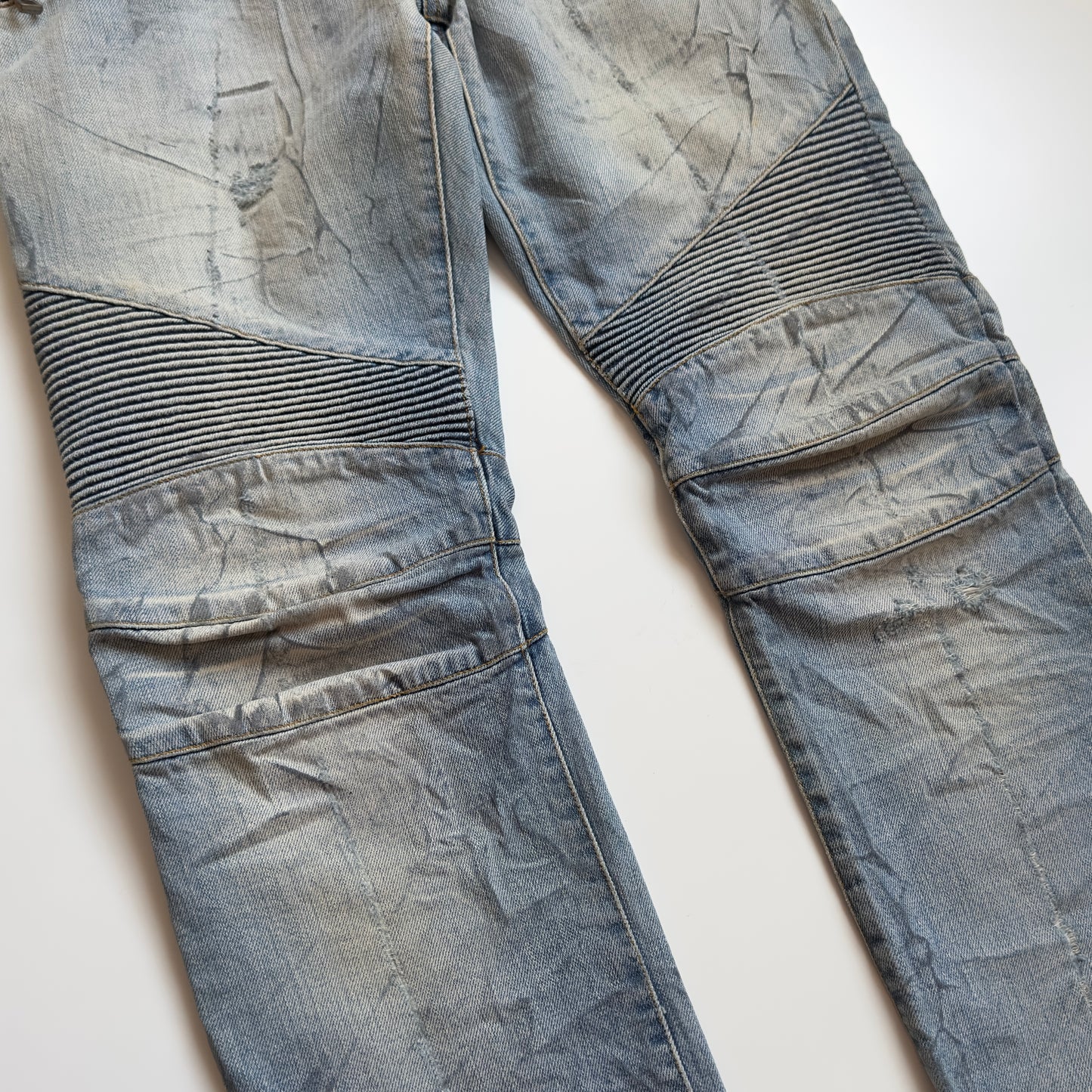 Balmain S/S 2011 Decarnin Light Wash Distressed Biker Jeans