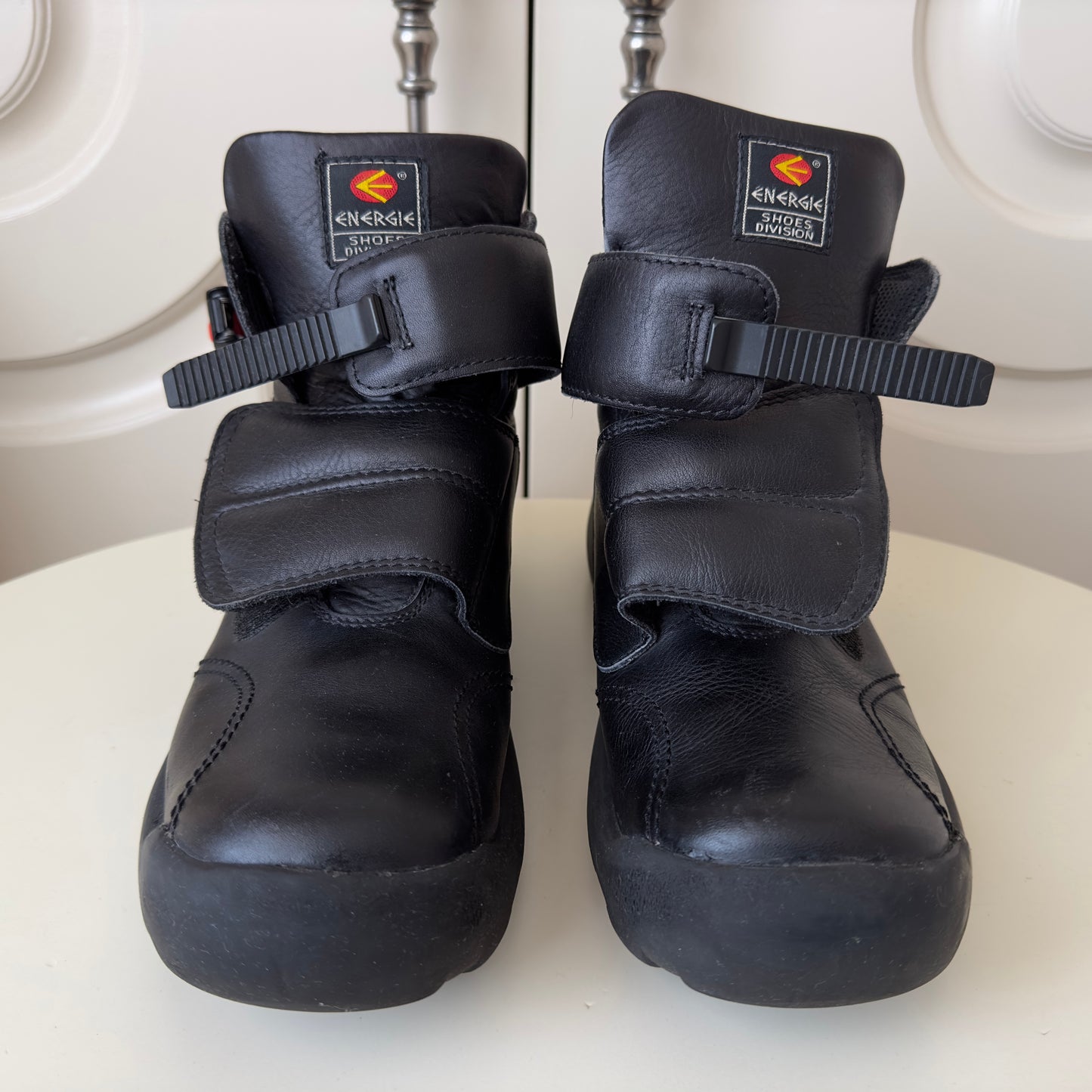 ENERGIE 1990s 'Garnett' Black Leather Buckle Boots