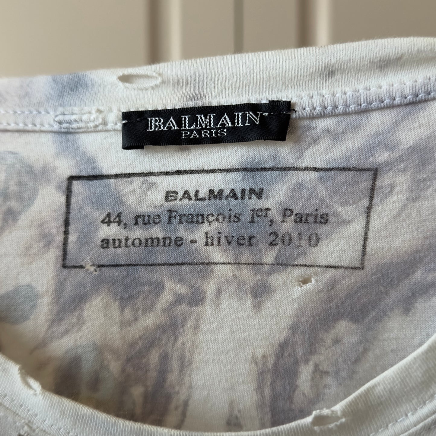 Balmain A/W 2010 Decarnin Floral Watercolor Distressed T-Shirt