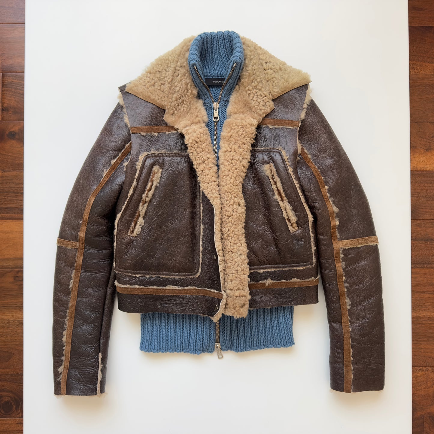 Dsquared2 F/W 2002 Hybrid Shearling Leather-Knit Jacket