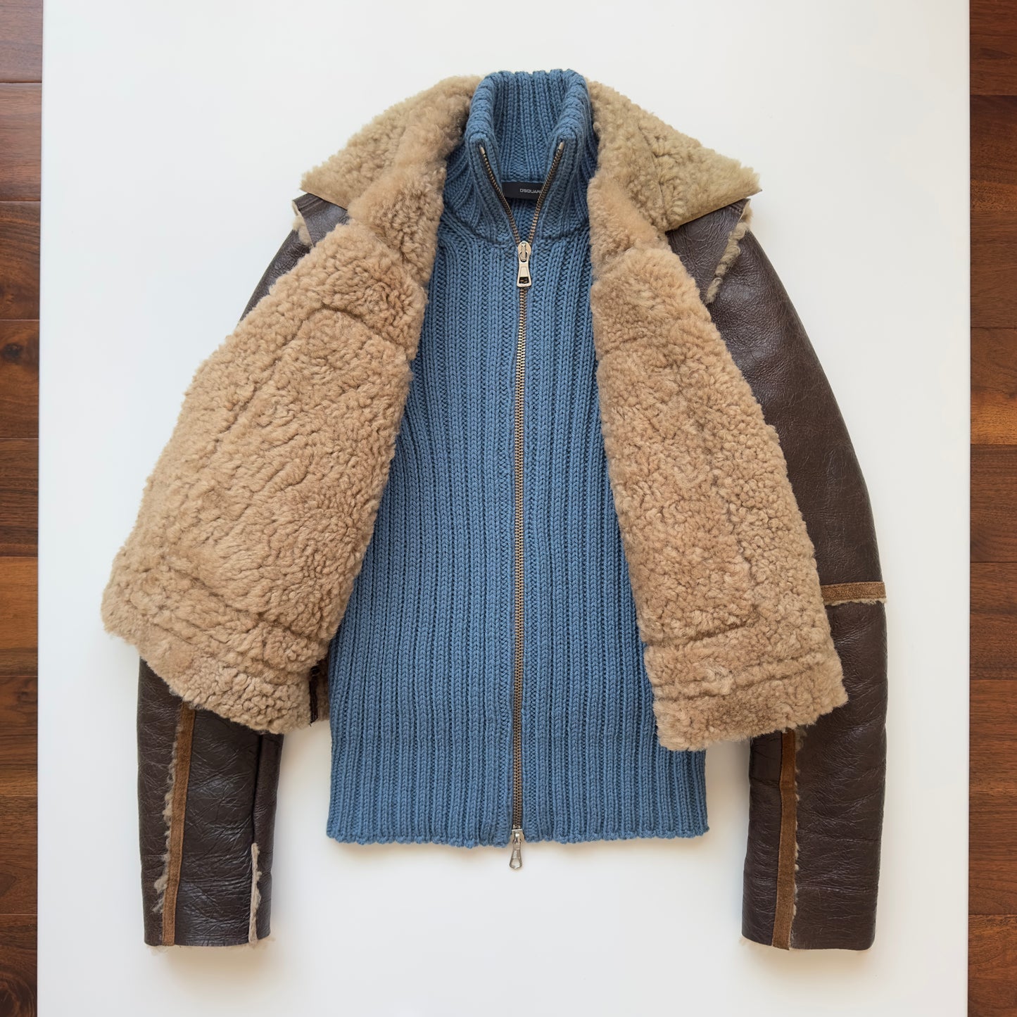 Dsquared2 F/W 2002 Hybrid Shearling Leather-Knit Jacket