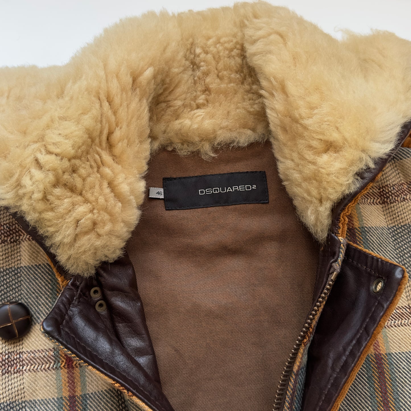 Dsquared2 F/W 2003 Plaid Fur Collar Jacket