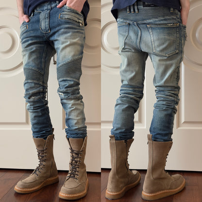 Balmain Mud Wash Distressed Biker Jeans