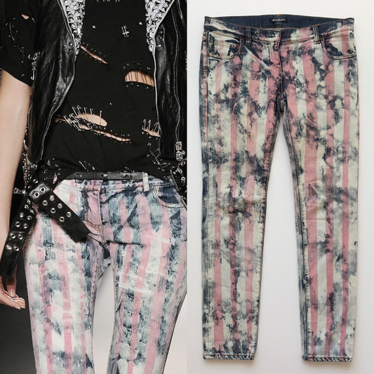 Balmain S/S 2011 Decarnin Striped Flag Bleached Jeans