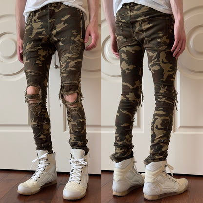 Balmain F/W 2017 Distressed Camo Biker Jeans