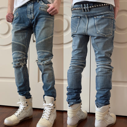 Balmain Distressed Mud Wash Biker Jeans