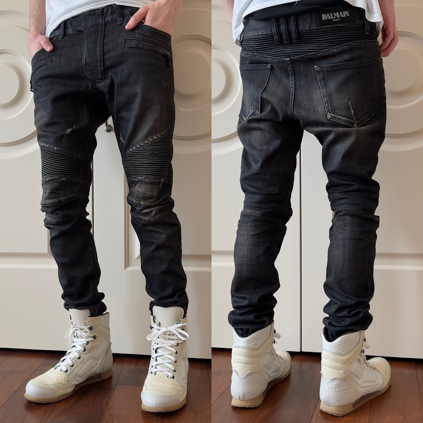 Balmain F/W 2011 Decarnin Baked Black Distressed Biker Jeans