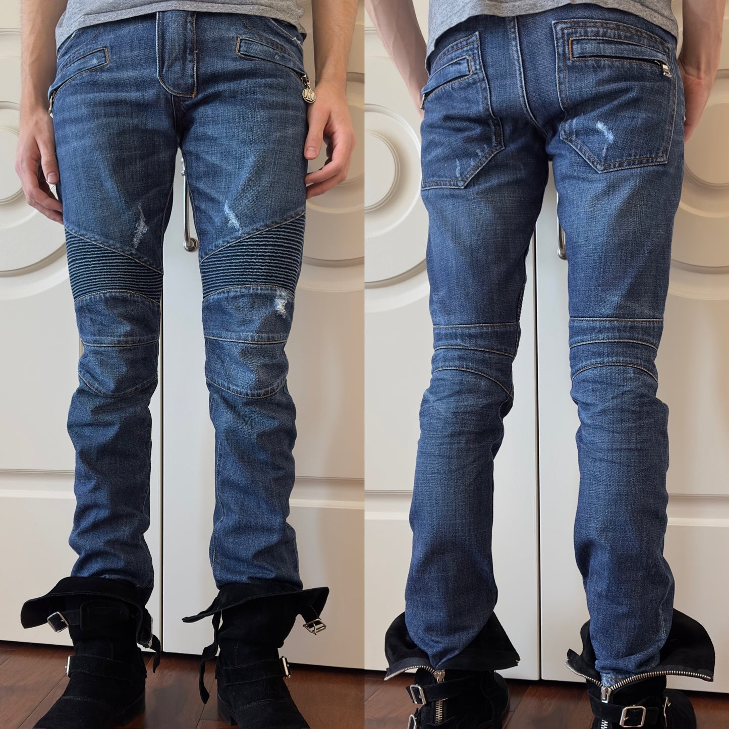 Balmain S/S 2011 Indigo Wash Decarnin Eagle Coin Biker Jeans