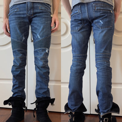 Balmain S/S 2011 Indigo Wash Decarnin Eagle Coin Biker Jeans