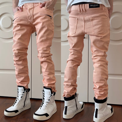 Balmain S/S 2012 Salmon Pink Biker Jeans