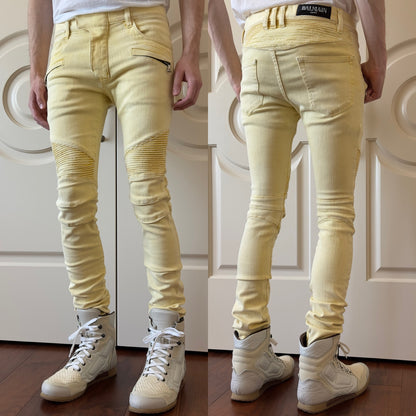 Balmain S/S 2012 Yellow Biker Jeans