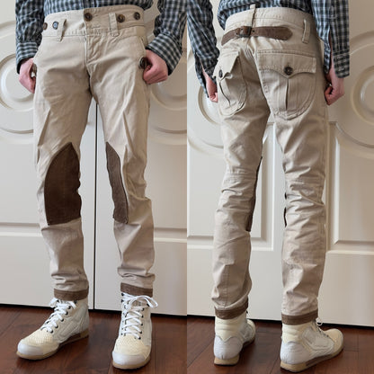 Dsquared2 F/W 2004 Leather Patch Buckle Back Khaki Pants