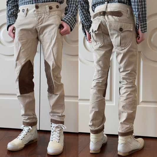Dsquared2 F/W 2004 Leather Patch Buckle Back Khaki Pants