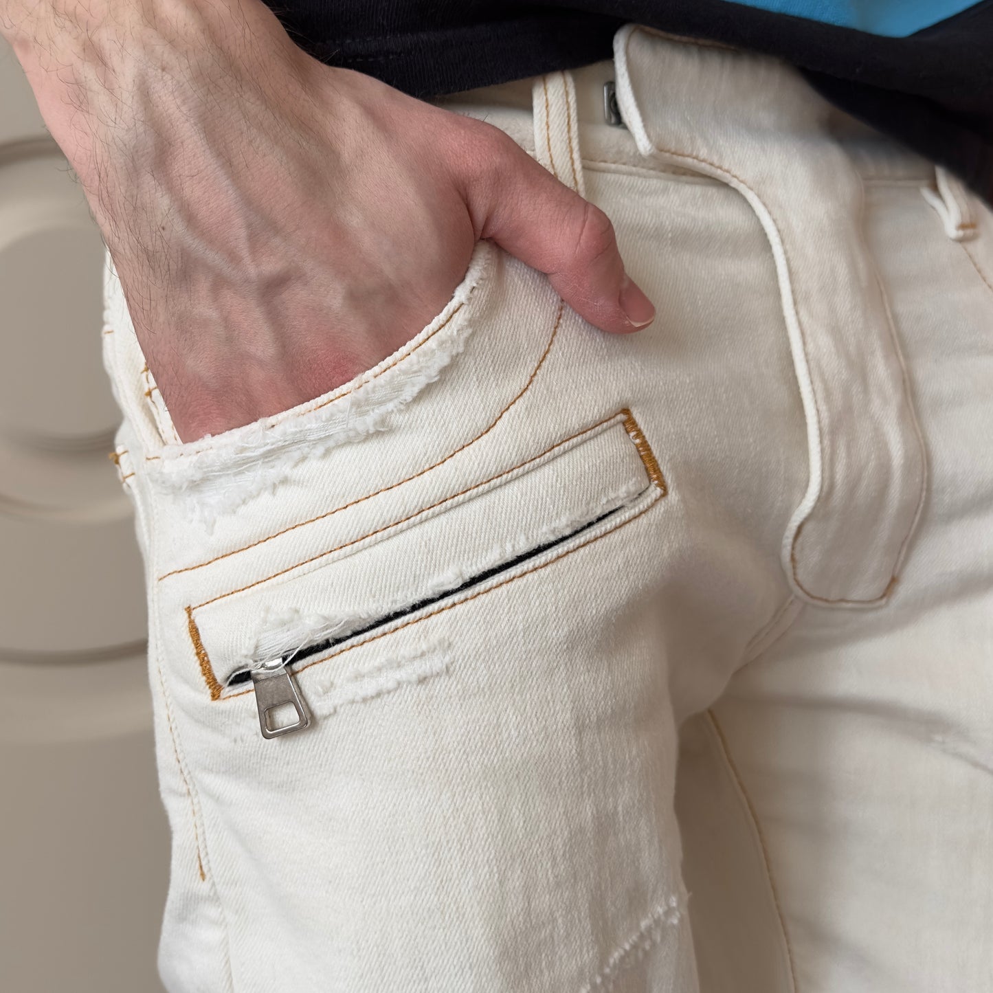 Balmain White Distressed Denim Biker Jeans