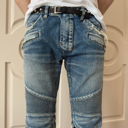 Balmain Distressed Mud Wash Biker Jeans