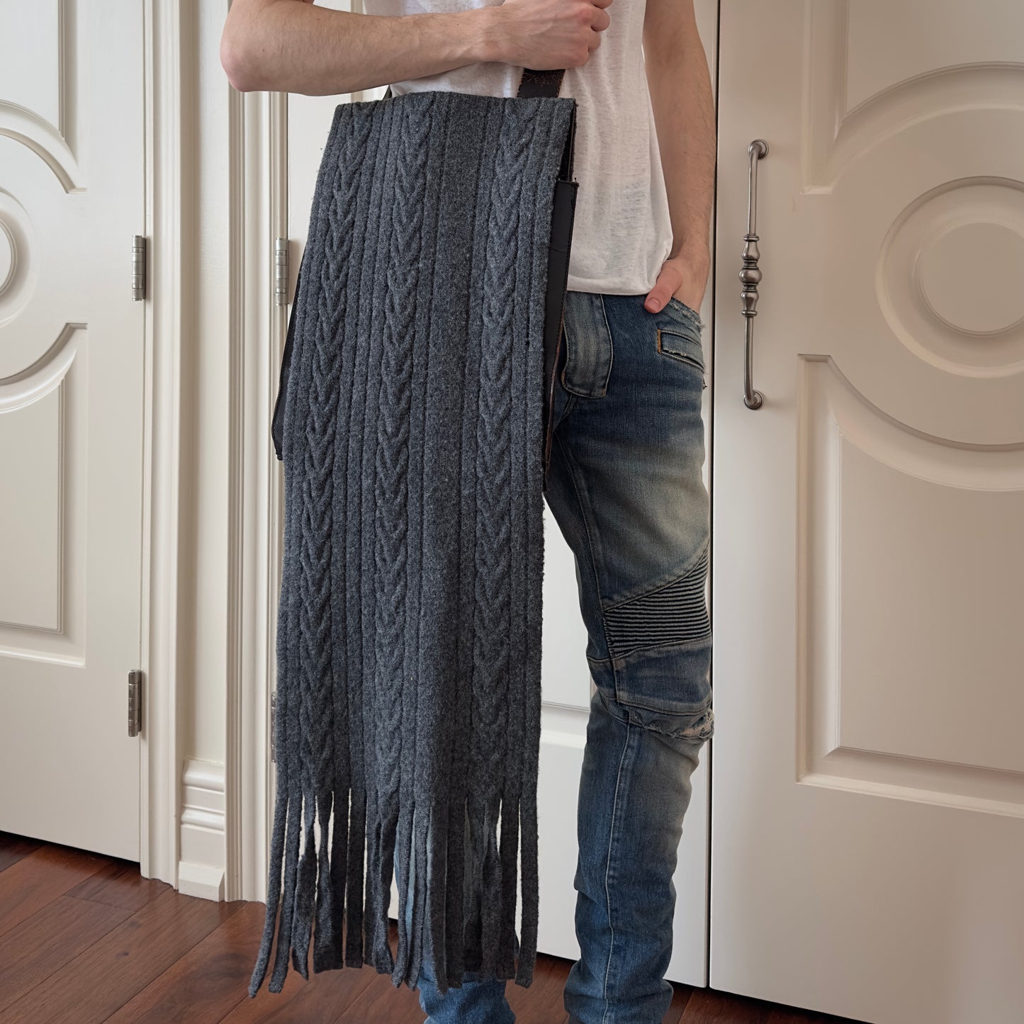 Dsquared2 F/W 2002 Wool Scarf Leather Shoulder Bag
