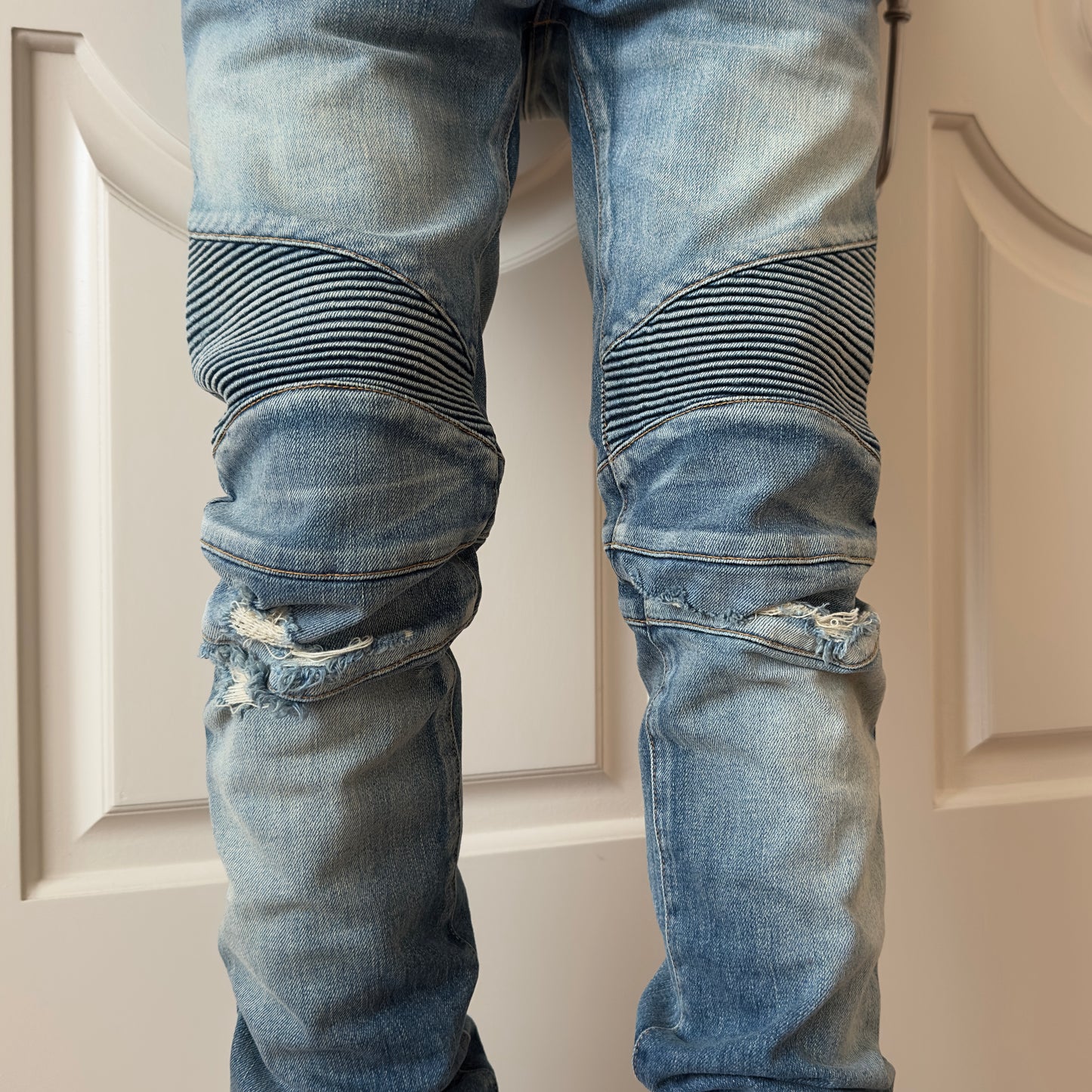 Balmain Distressed Mud Wash Biker Jeans