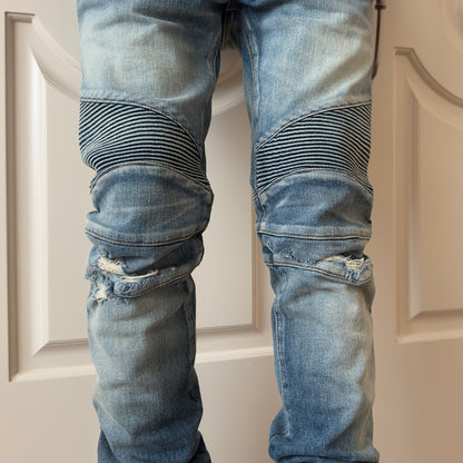 Balmain Distressed Mud Wash Biker Jeans