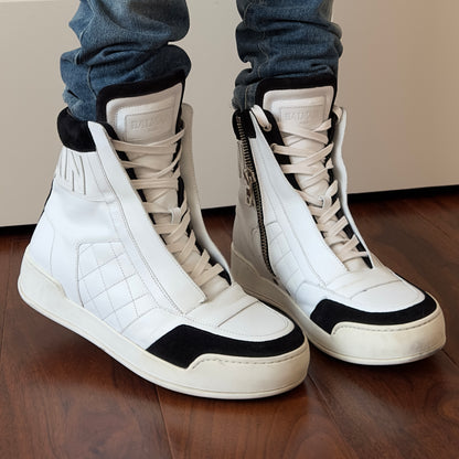 Balmain 2013 White Quilted Leather High-Top Sneakers