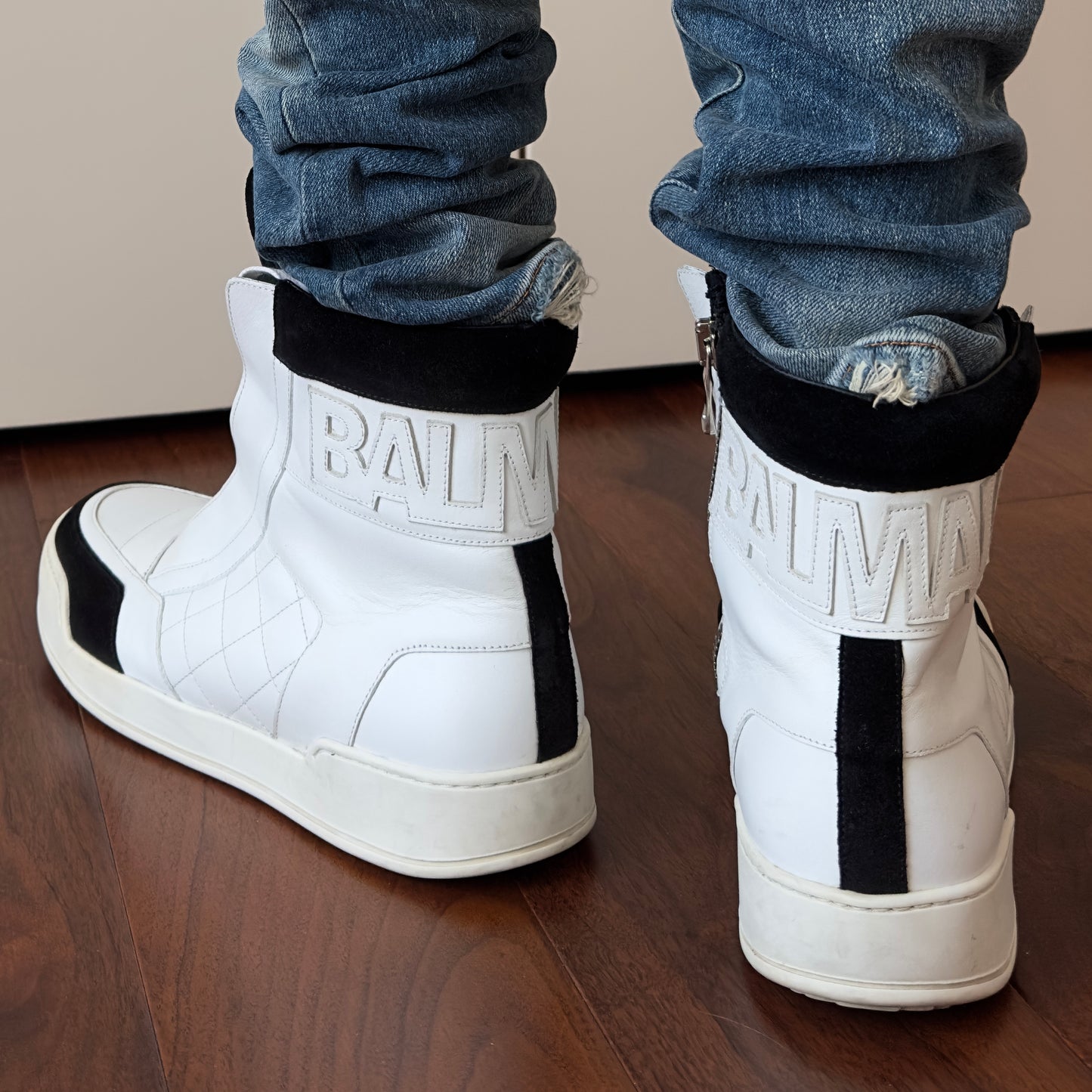 Balmain 2013 White Quilted Leather High-Top Sneakers