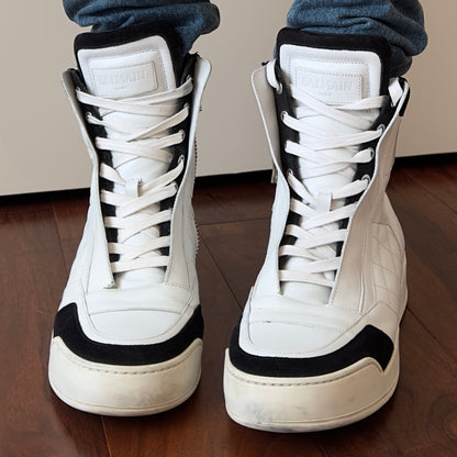 Balmain 2013 White Quilted Leather High-Top Sneakers