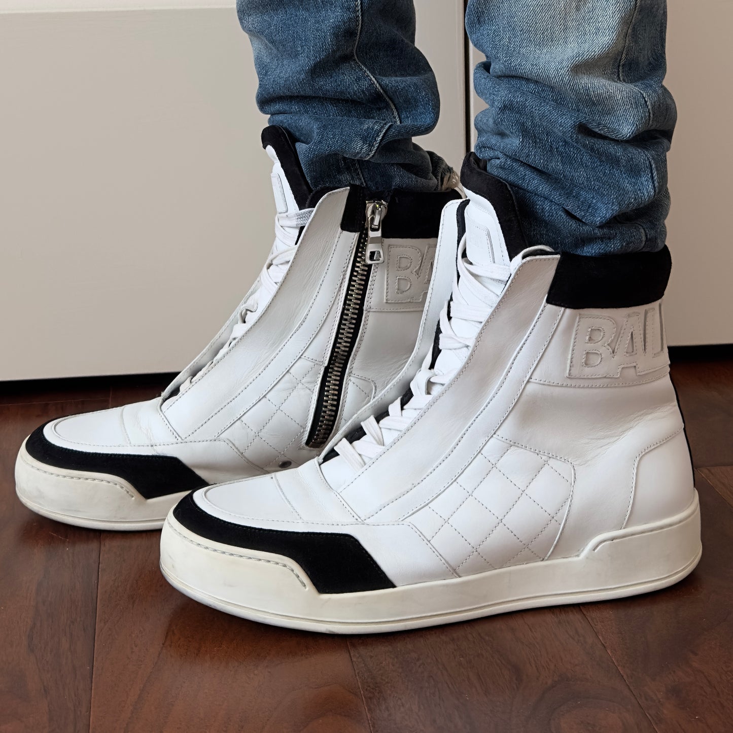 Balmain 2013 White Quilted Leather High-Top Sneakers