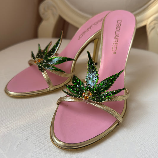 Dsquared2 S/S 2005 Marijuana Leaf Gold Sandals