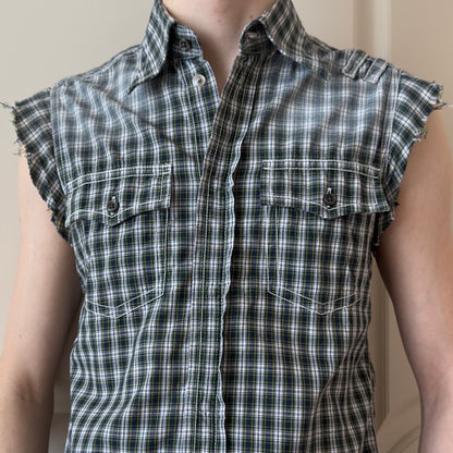 Dsquared2 S/S 2003 “Mud Flingin” Distressed Sleeveless Button-Up Shirt