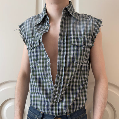 Dsquared2 S/S 2003 “Mud Flingin” Distressed Sleeveless Button-Up Shirt