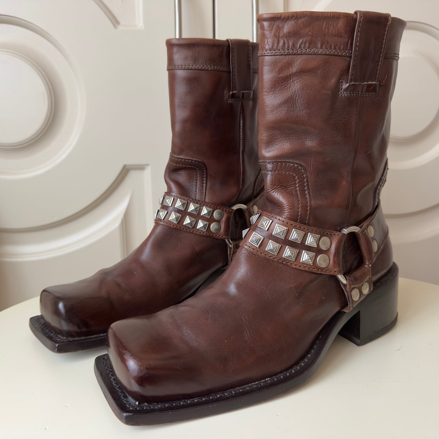 Dsquared2 F/W 2002 Studded Square Toe Leather Boots